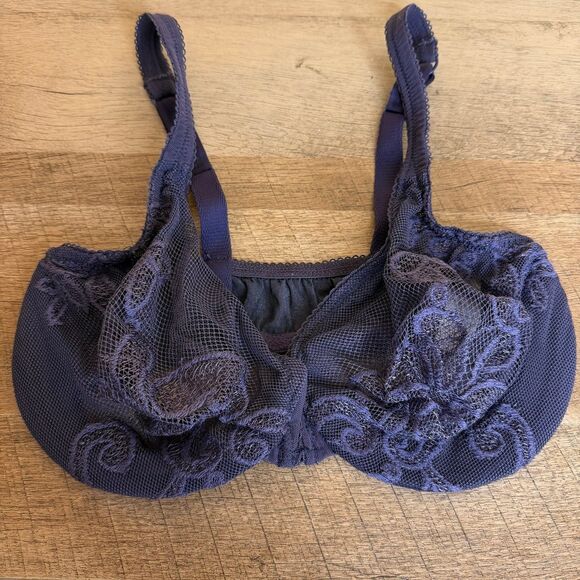 34DD Victoria’s Secret PURPLE Lace Underwire Bra SEXY Sheer front clasp - Picture 1 of 6